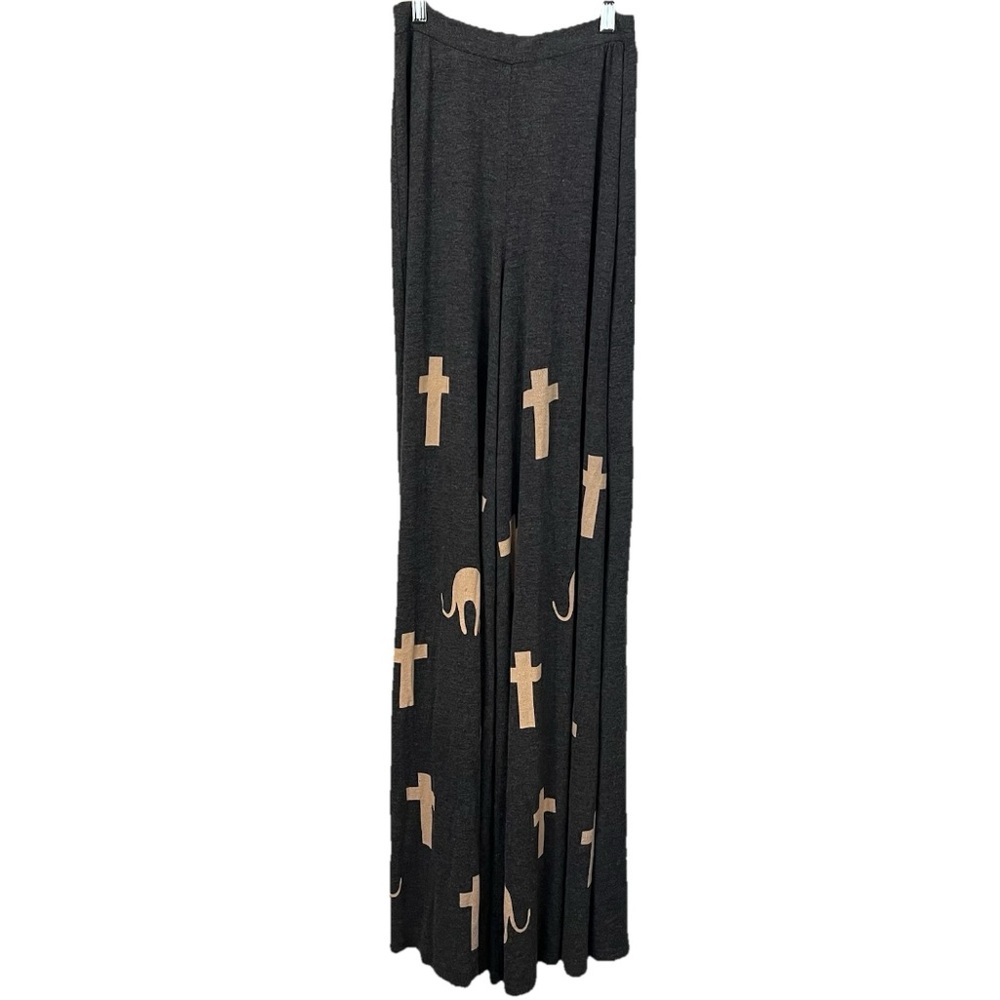 Rare Wildfox Grey & Cream High Waisted Palazzo Pants - Medium - Crosses and Cats